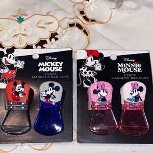 Disney Mickey & Minnie Magnetic Bag Clips - Red, Blue, Pink (4 Pack)